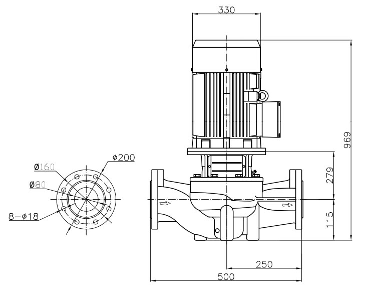 TD管道循环泵TD80-54/2型安装示意图（不带底板）
