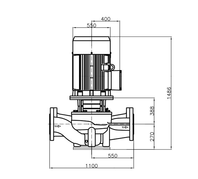 常温型TD200-53/4SWHC管道循环泵安装示意图及尺寸参数（含泵底板）