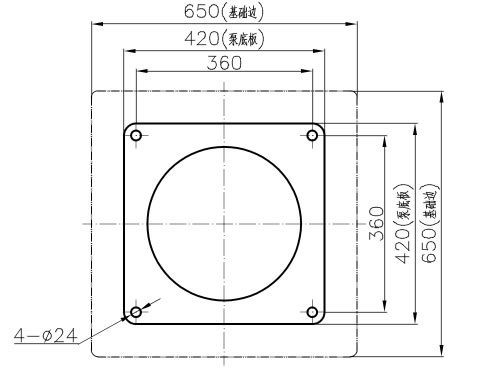 常温型管道循环泵TD200-36/4SWHC型号基础安装图及相应尺寸参数