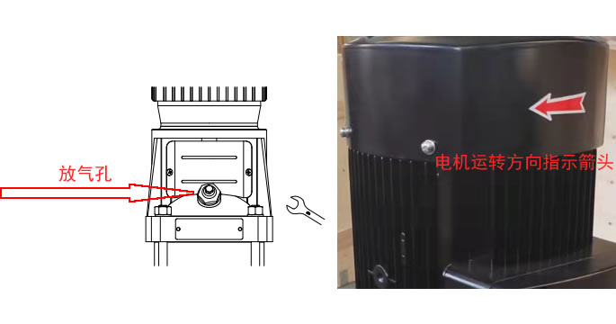多级离心泵排气孔位置与电机运转方向指示