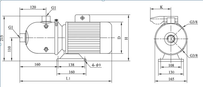 CHL2/4系列不锈钢泵-卧式多级离心泵功率及附图尺寸
